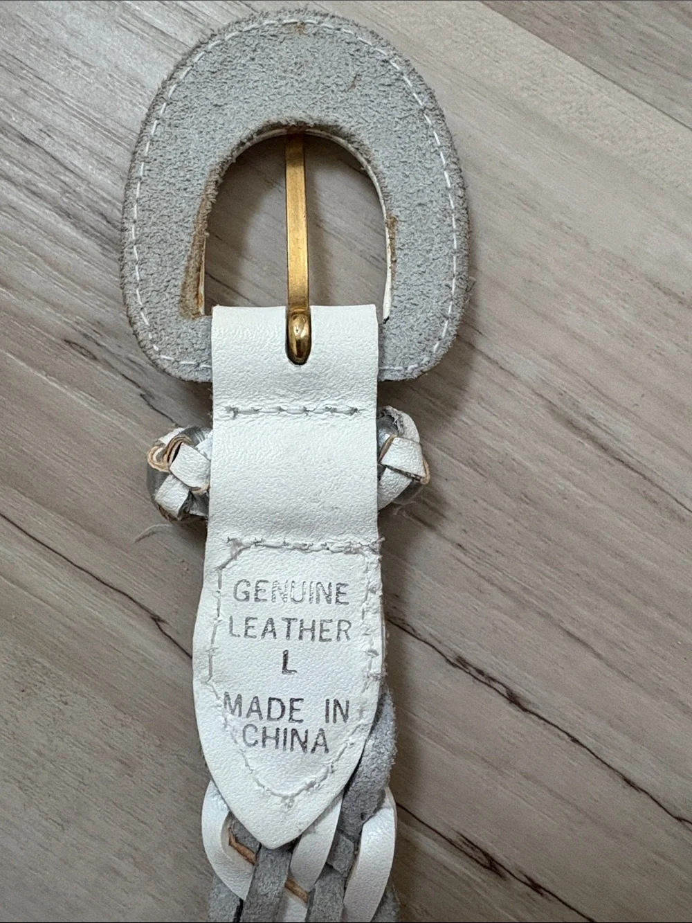 Woven Leather Belt in White and silver